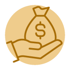 Hand holding a bag of money icon