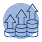 An icon of stacks of coins with upward-pointing arrows