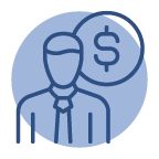 Icon of a man with money behind him