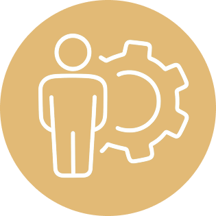Icon of a person with a gear behind them