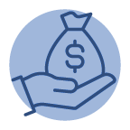 An icon of a hand holding a bag of money