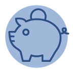 An icon of a piggy bank with a coin falling in