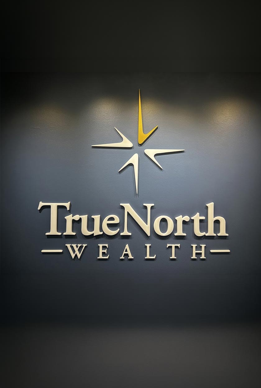 The TrueNorth Wealth logo on their office wall in Salt Lake City.